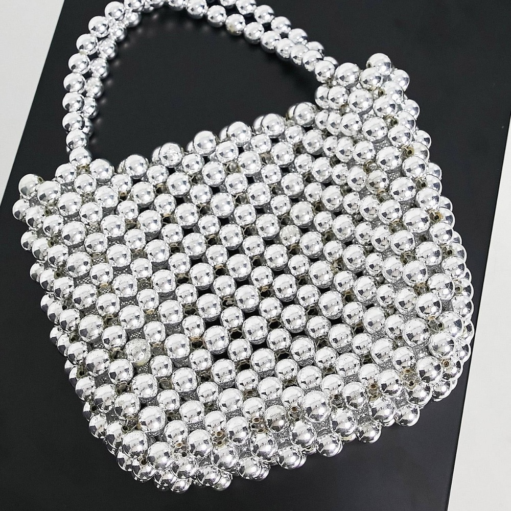 Beaded silver bag - Picture 3 of 4